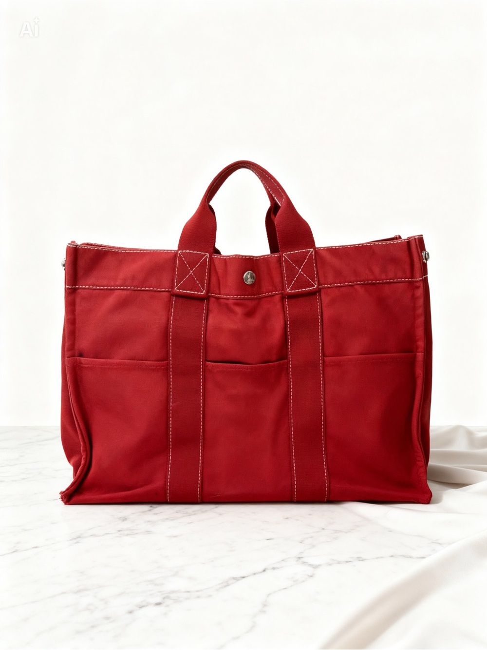 Hermes Red Canvas Tote with Top Handles